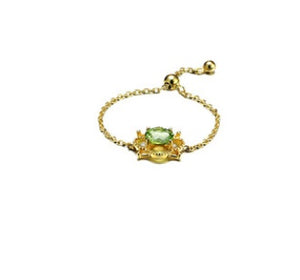 9K Gold Natural Peridot Adjustable Chain Ring