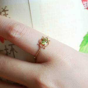 9K Gold Natural Peridot Adjustable Chain Ring