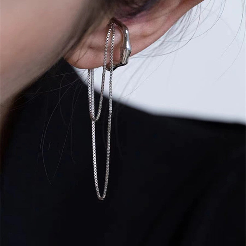 Korean Fashion Simple Irregular Metal Double C-Shaped Double-Layer Chain Ear Bone Clip Female Can Be Used As A Ring