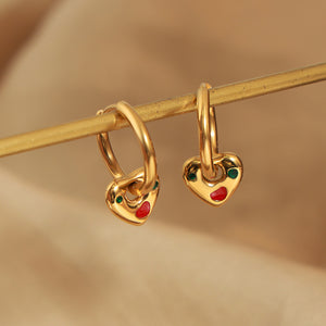 Fashion Design Titanium Steel 18K Gold Plating Heart-shaped Enamel