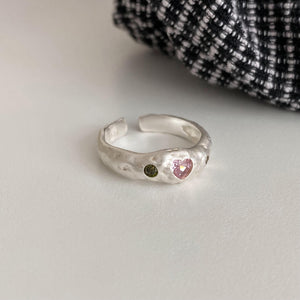 Irregular Texture Powder Love Heart-shaped Ring