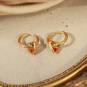 Fashion Design Titanium Steel 18K Gold Plating Heart-shaped Enamel