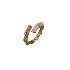 Backgammon Bamboo Ring Zircon Adjustable Ring