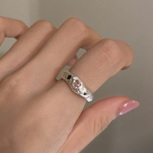 Irregular Texture Powder Love Heart-shaped Ring