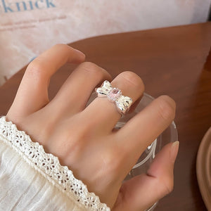 Irregular Texture Powder Love Heart-shaped Ring